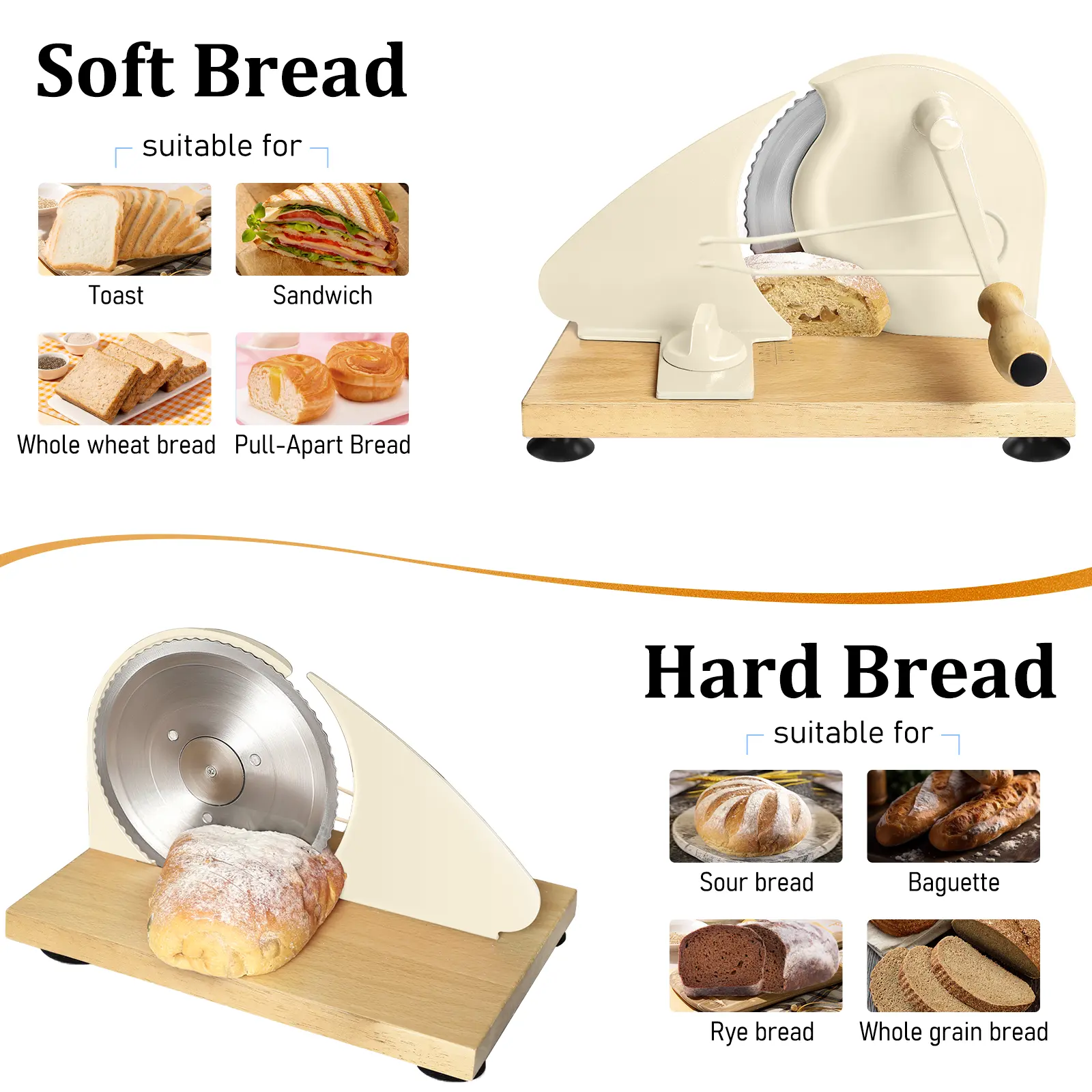 Manual Bread Slicer Adjustable Thickness with Solid Wood Base – Kitchenware