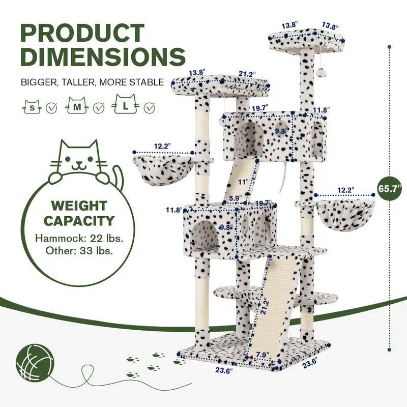Cat tree tower - Spotted-65 inches