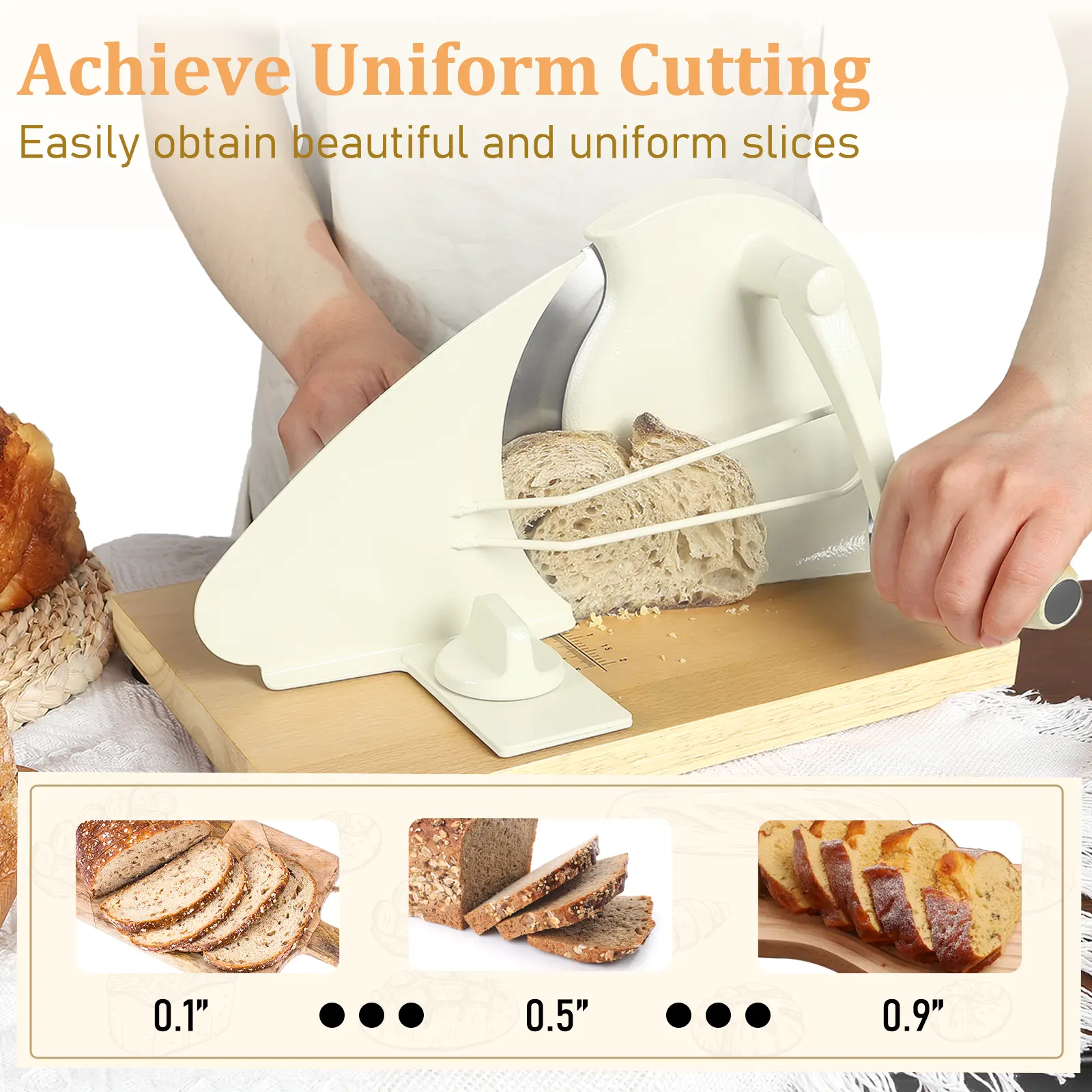 Manual Bread Slicer Adjustable Thickness with Solid Wood Base – Kitchenware