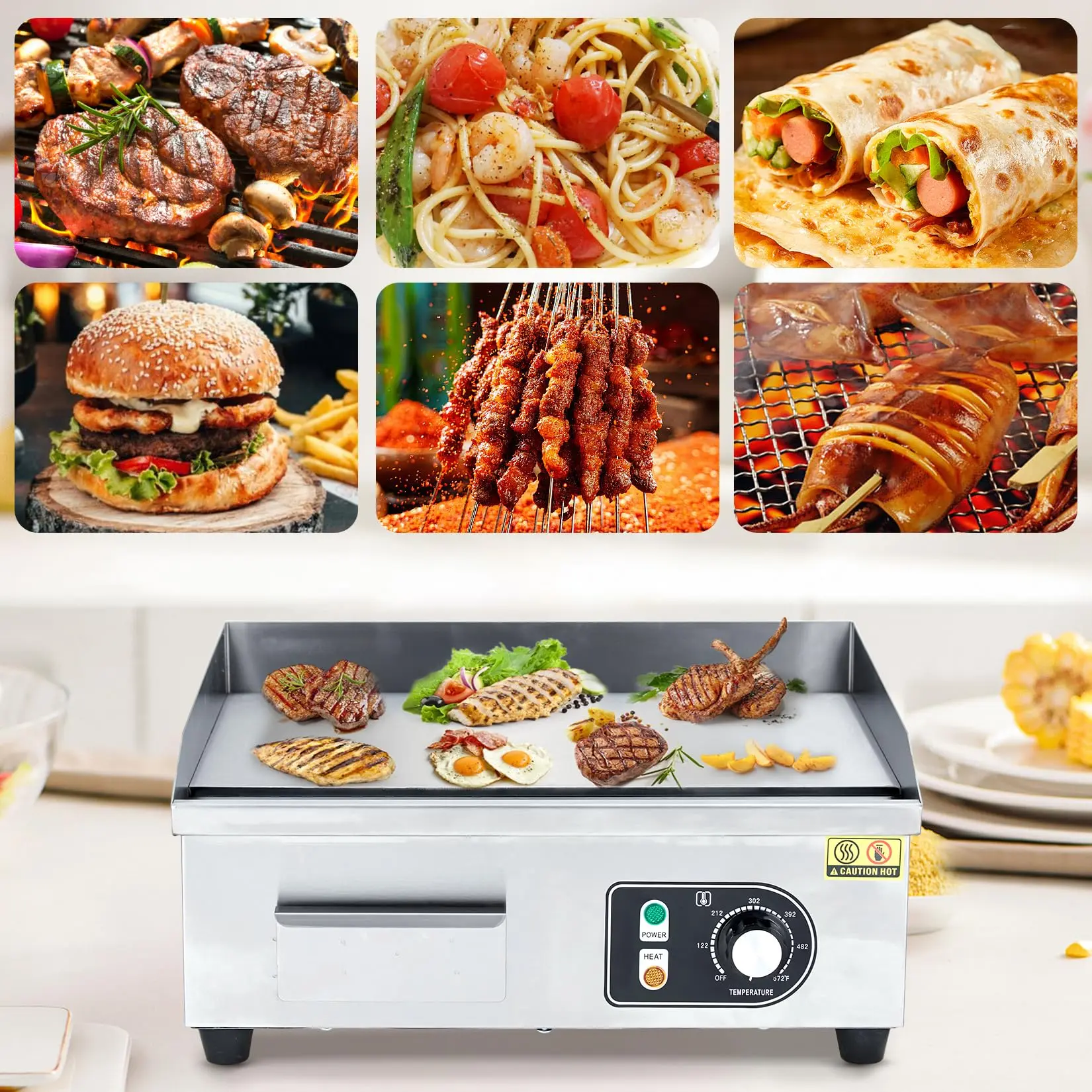 Electric griddle adjustable temperature controls