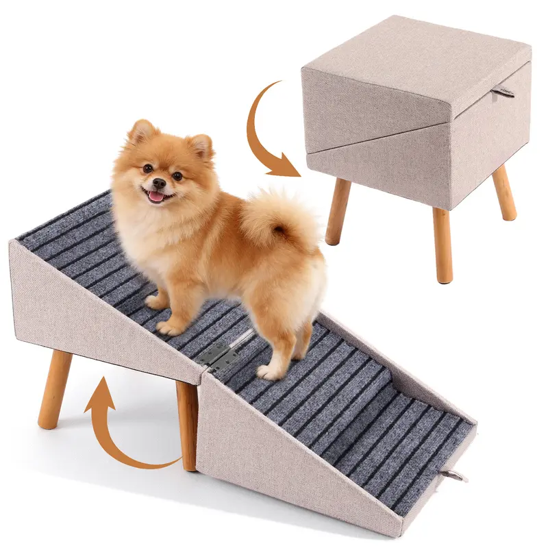 17-inch 2-in-1 wooden dog stairs and ramp for couch