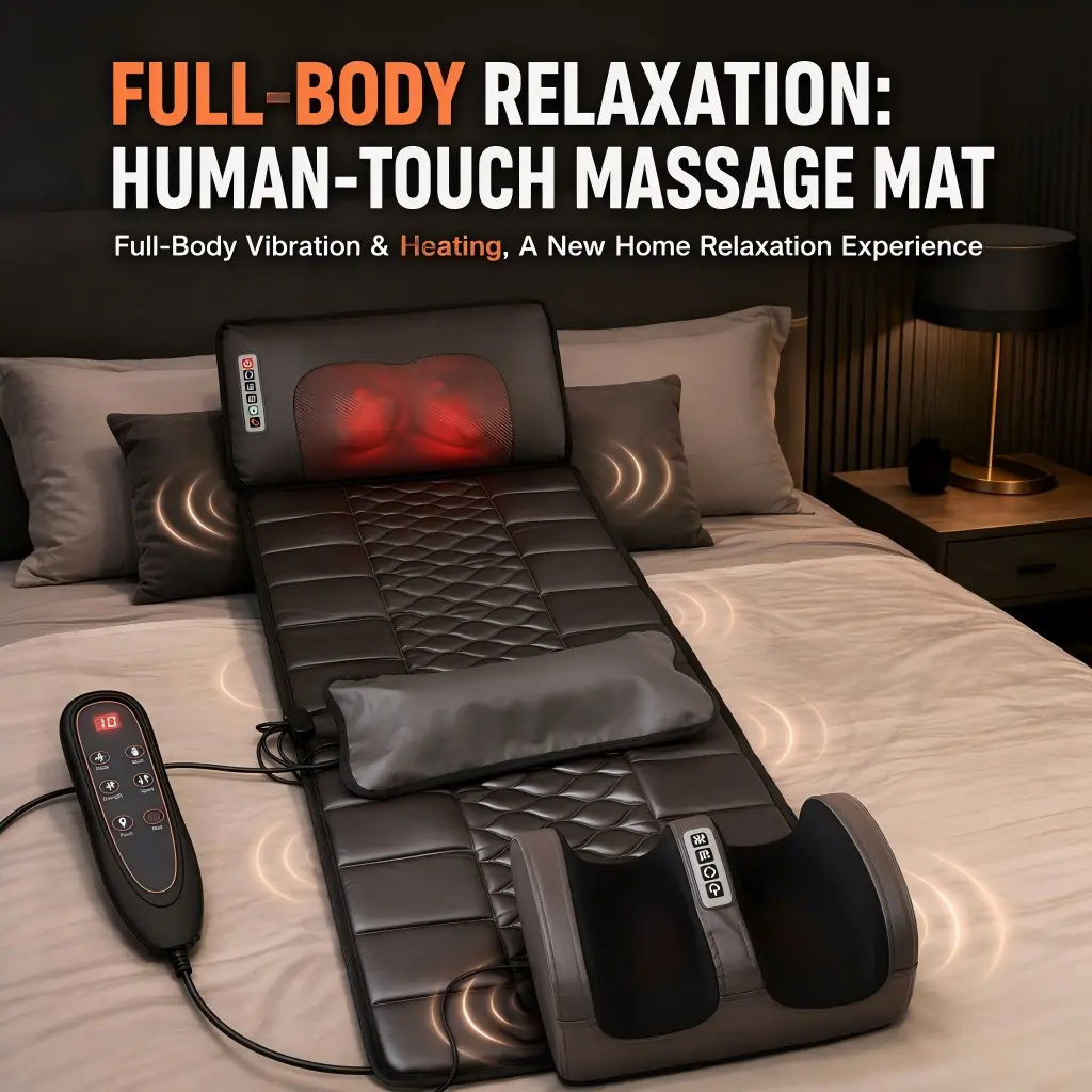 Foldable full-body massage mat with heat, vibration and kneading