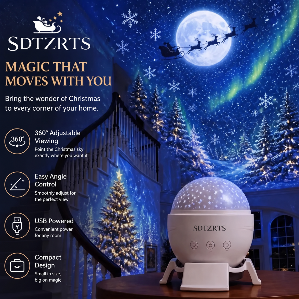 Sdtzrts Christmas Sky Projector – Santa, Aurora & Snow Effects with Remote Timer