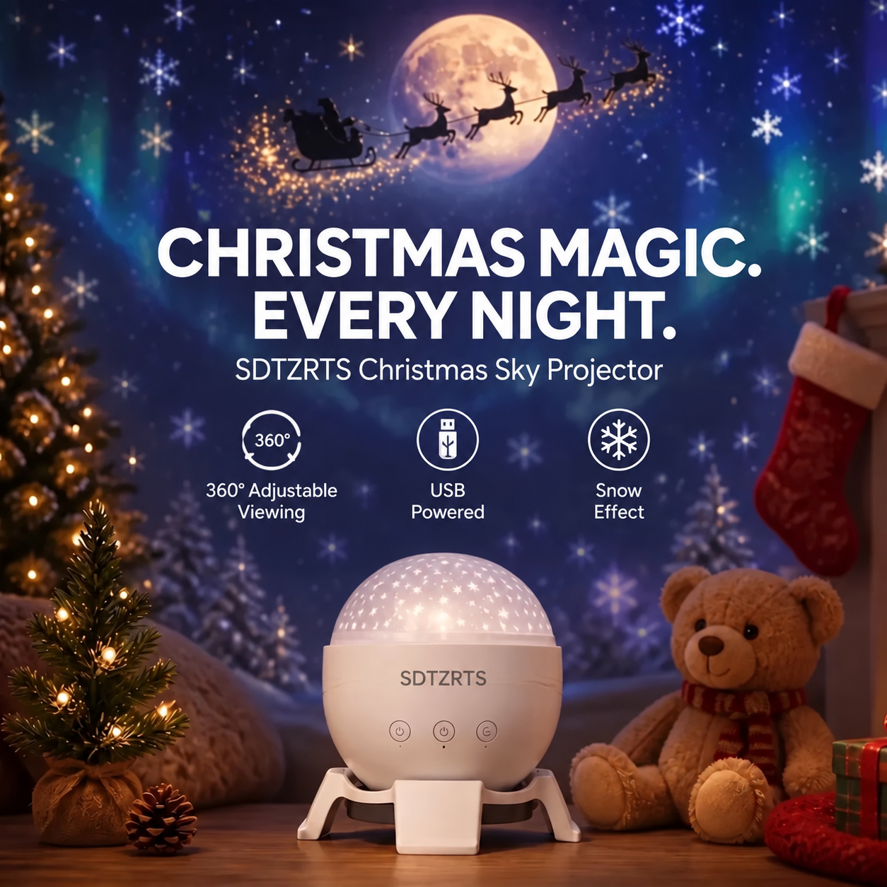 Sdtzrts Christmas Sky Projector – Santa, Aurora & Snow Effects with Remote Timer