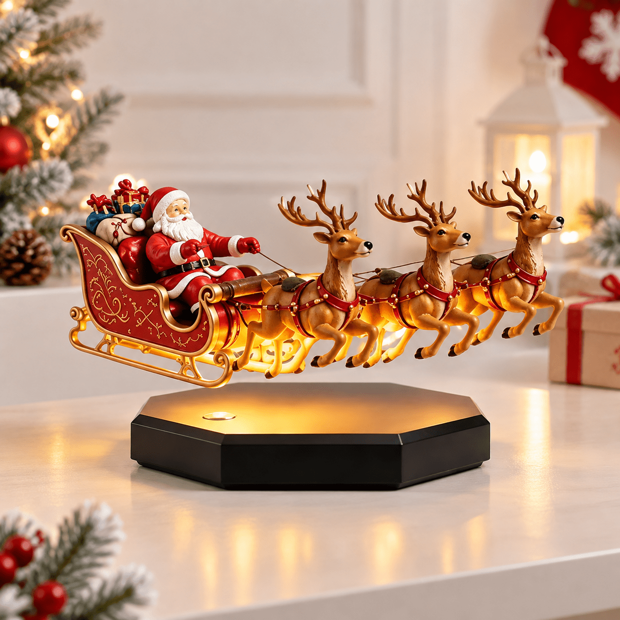 Warm LED Santa sleigh and reindeer decoration product photo 1