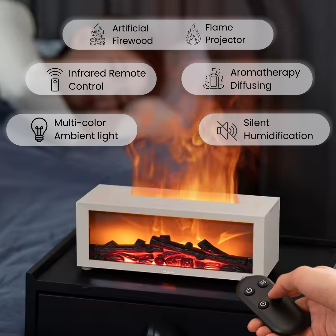 White fireplace diffuser key features and remote