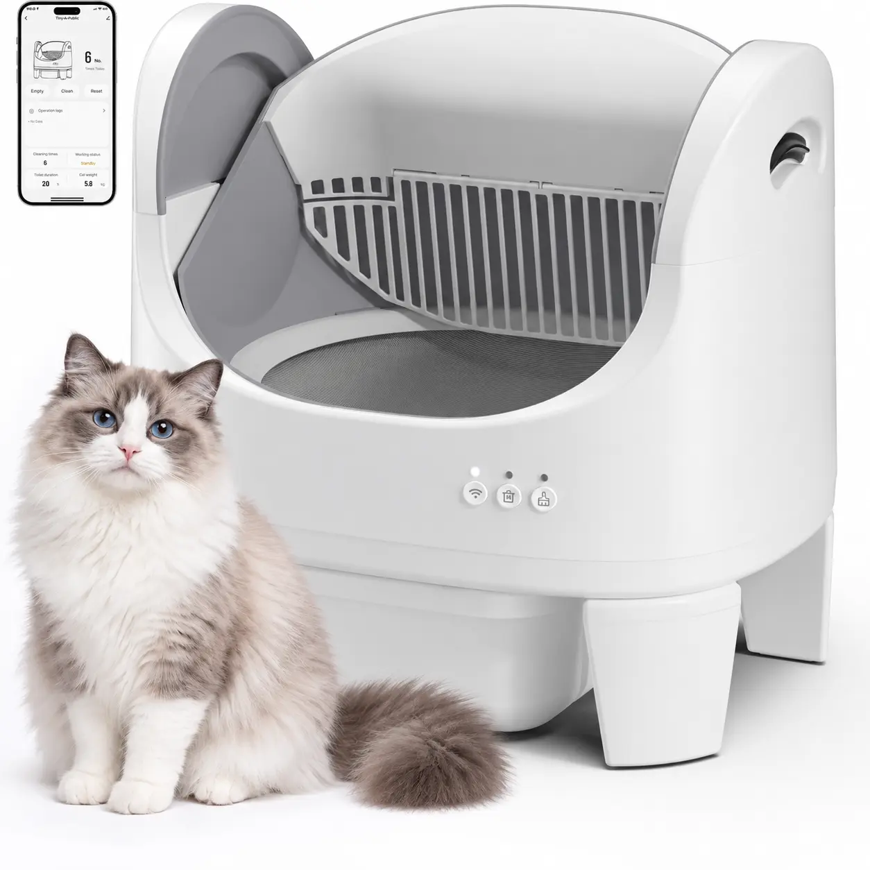 Open Top Automatic Litter Box for Cats with App Control & Odor Control
