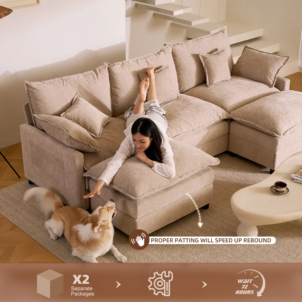 GOSUHI 108" U-Shaped Modular Sectional Sofa