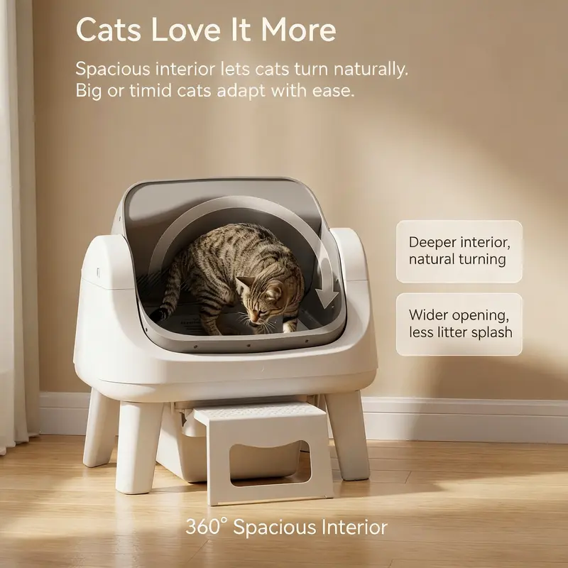 AutoScooper 12 Lite Open-Top Automatic Cat Litter Box Grey-White, 28lb Capacity