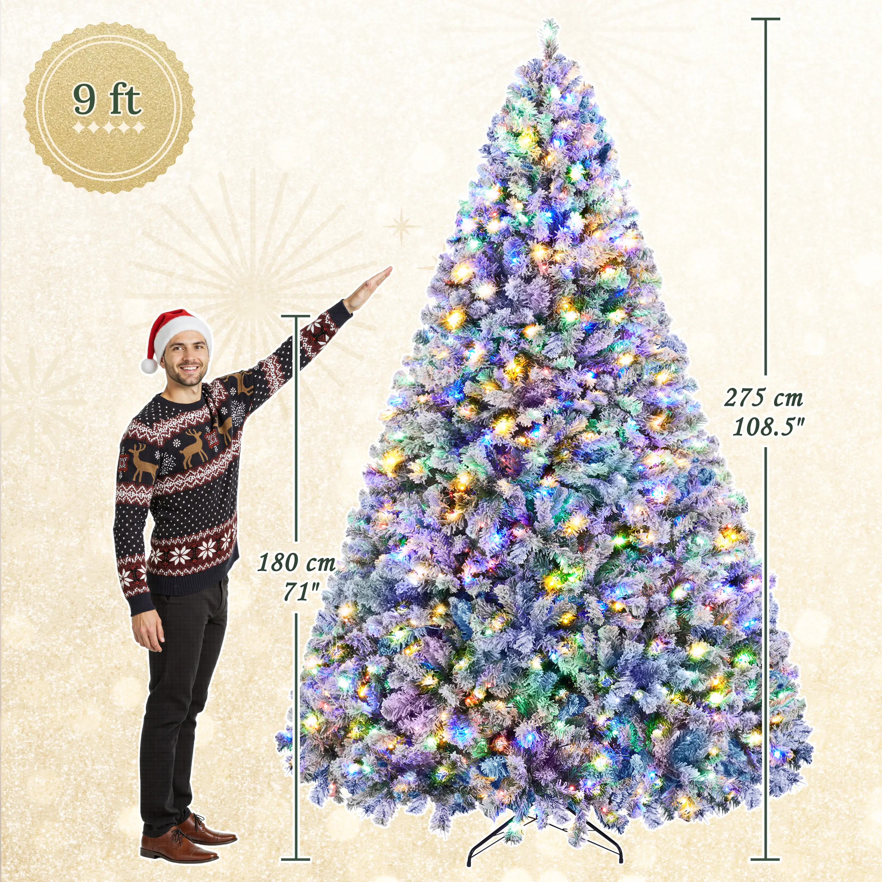 Artificial Christmas tree - Multicolored Flocked LED-9FT