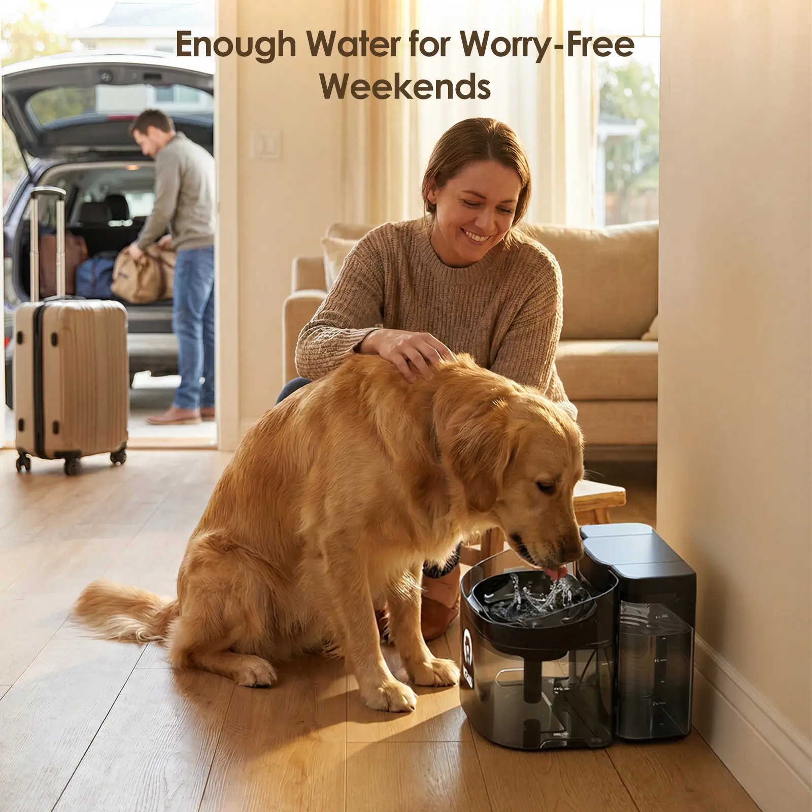 Wide drinking area for large dogs