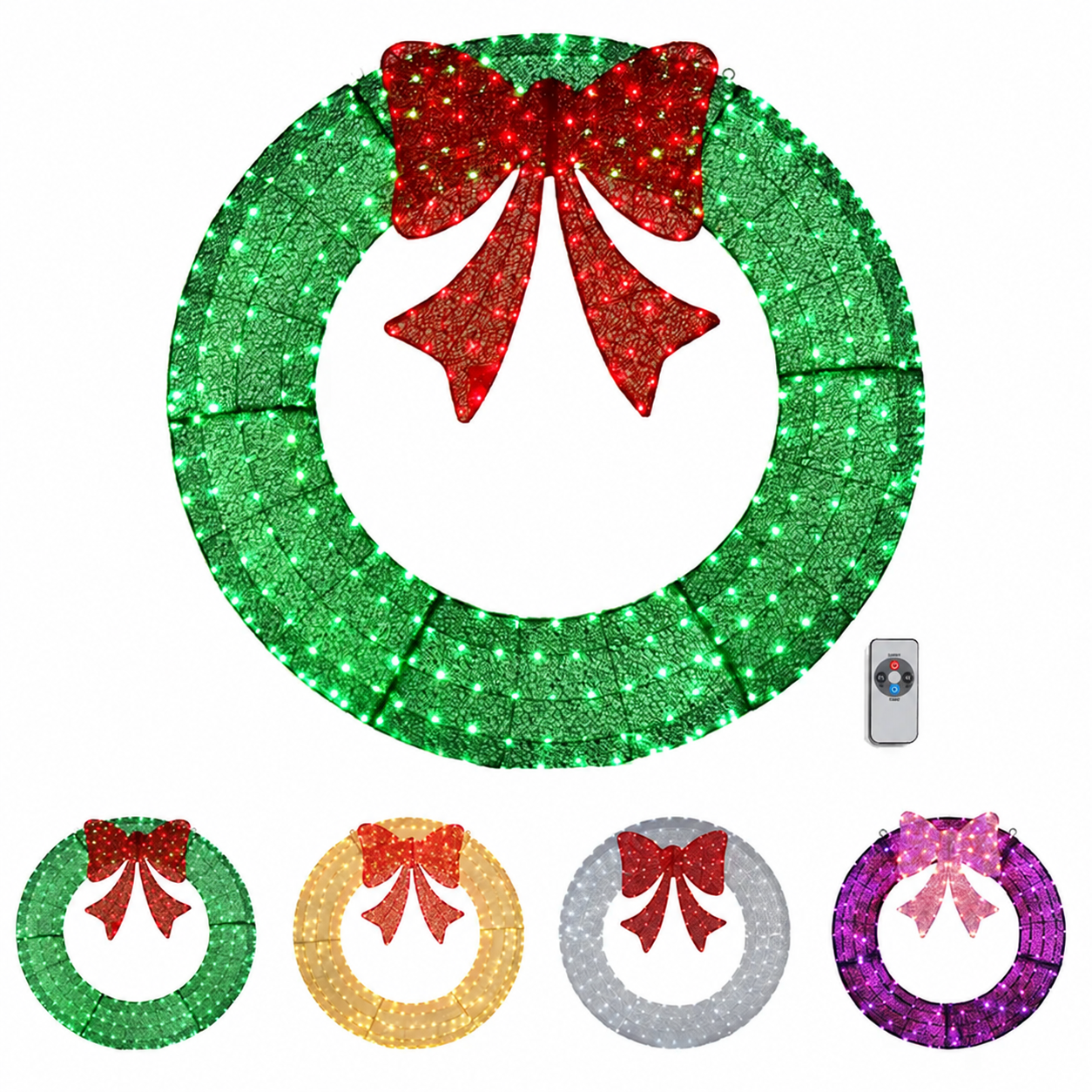 48-inch pre-lit Christmas wreath with red bow and color options