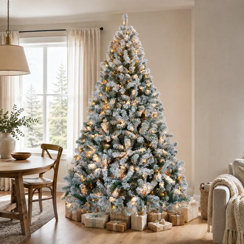 Pre-Lit Artificial Christmas Tree with Warm/Multicolor Lights & Foldable Stand