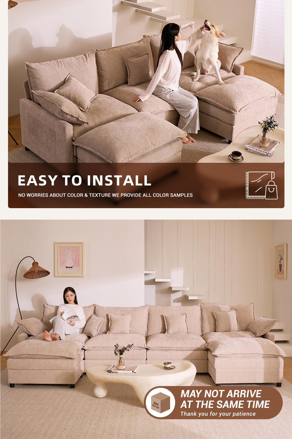GOSUHI | 108" U-Shaped Modular Cloud Sofa, 3-Seater Sectional with 2 Movable Ottomans,Deep Seat,Chenille,Linen GOSUHI | 108" U-Shaped Modular Cloud Sofa, 3-Seater Sectional with 2 Movable Ottomans,Deep Seat,Chenille,Linen