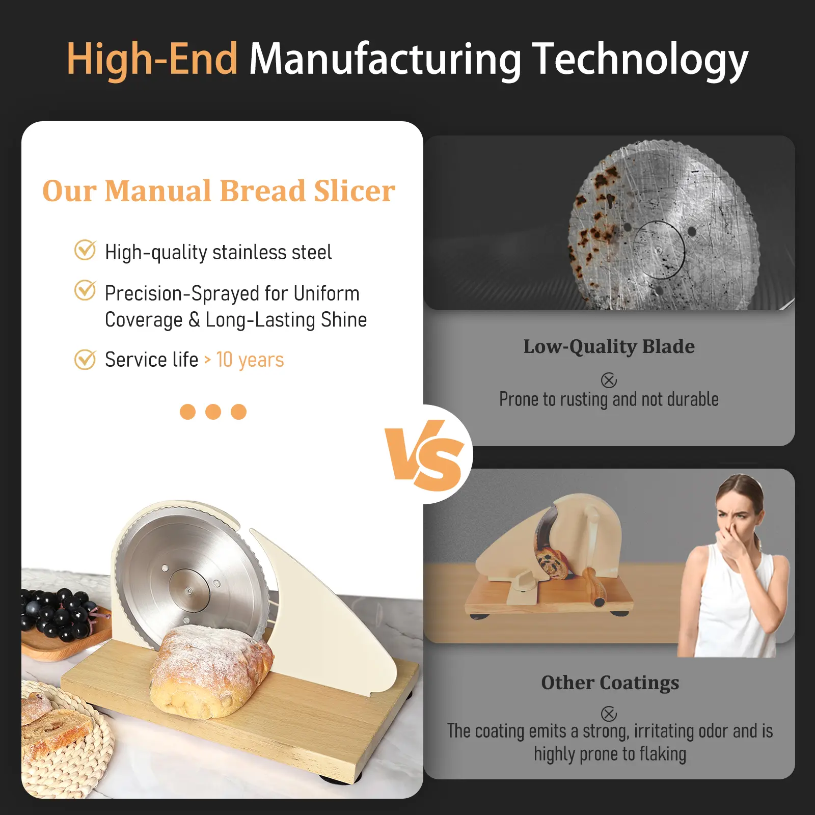 Manual Bread Slicer Adjustable Thickness with Solid Wood Base – Kitchenware
