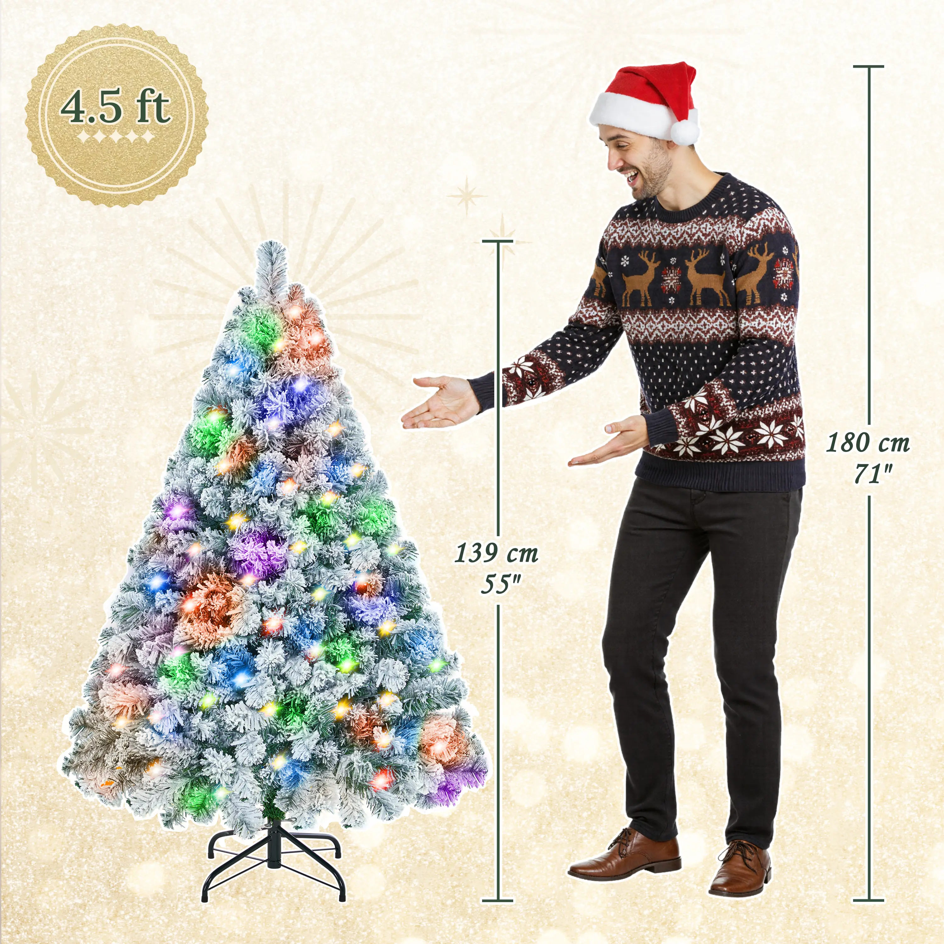 Artificial Christmas tree - Multicolored Flocked LED-4.5FT