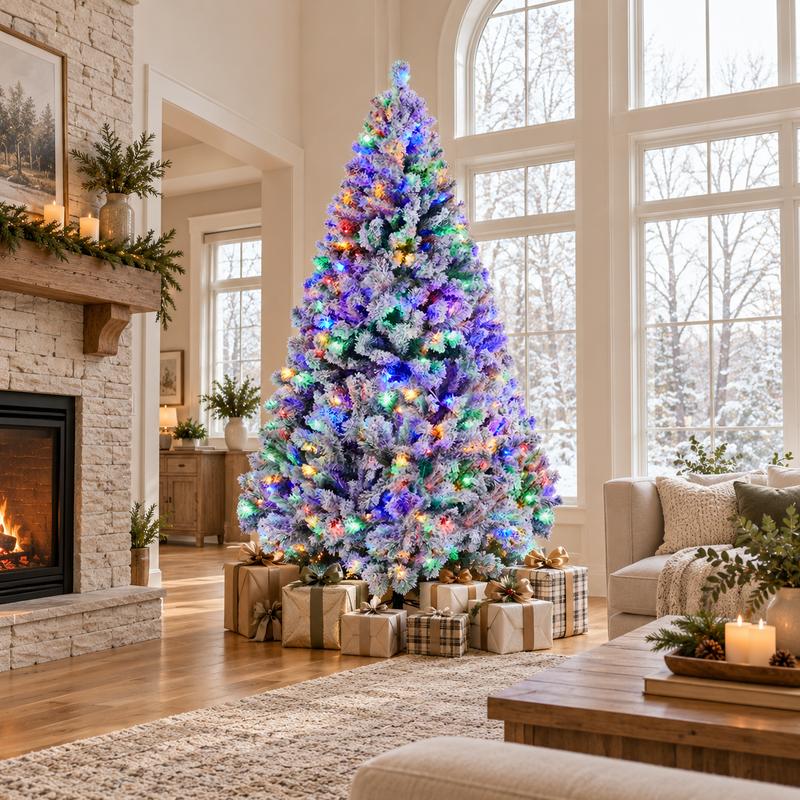 Pre-Lit Artificial Christmas Tree with Warm/Multicolor Lights & Foldable Stand