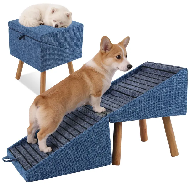 17-inch dog stairs ramp - Calm Blue