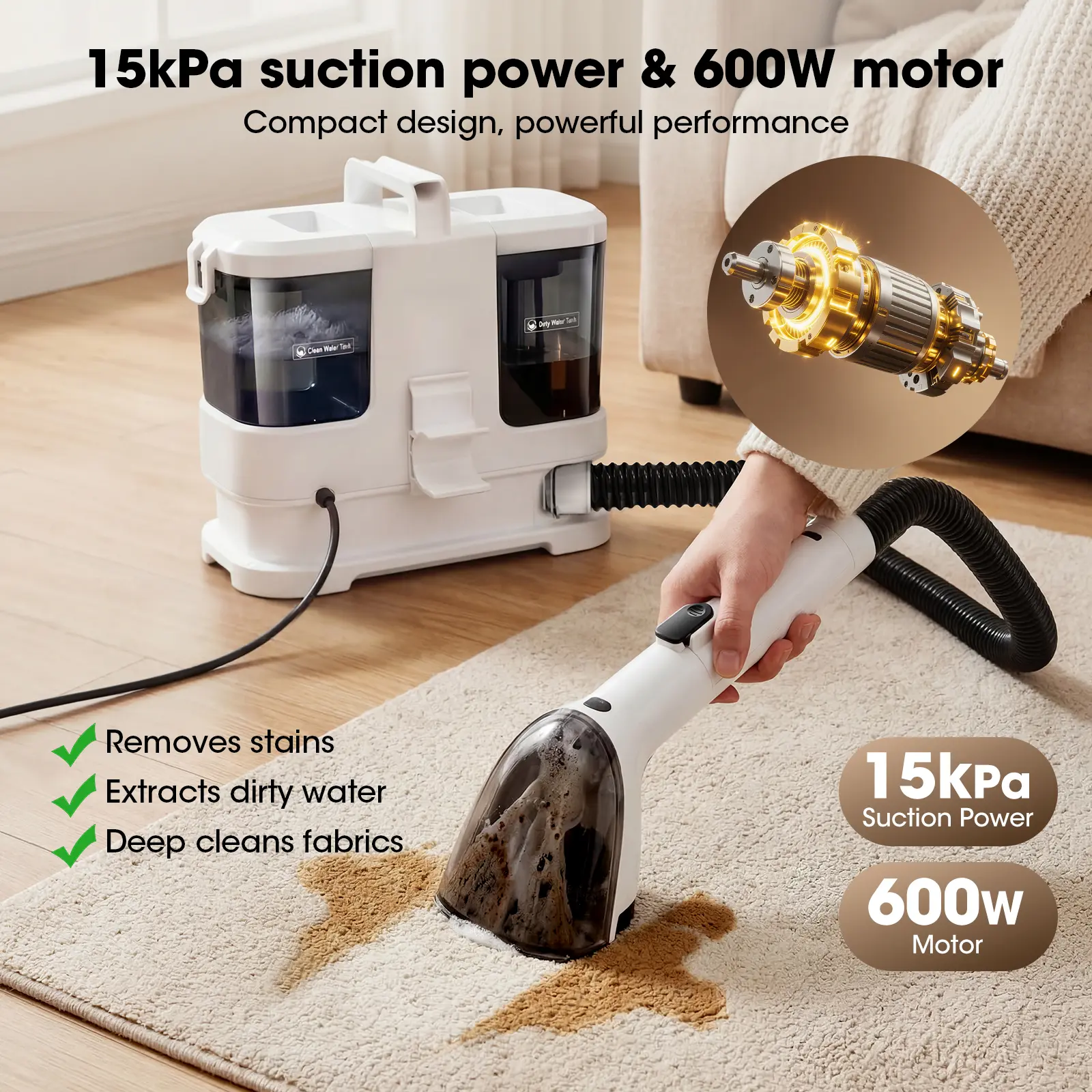 Lubluelu Spot Cleaner for Carpets & Upholstery 450W 13.5KPa
