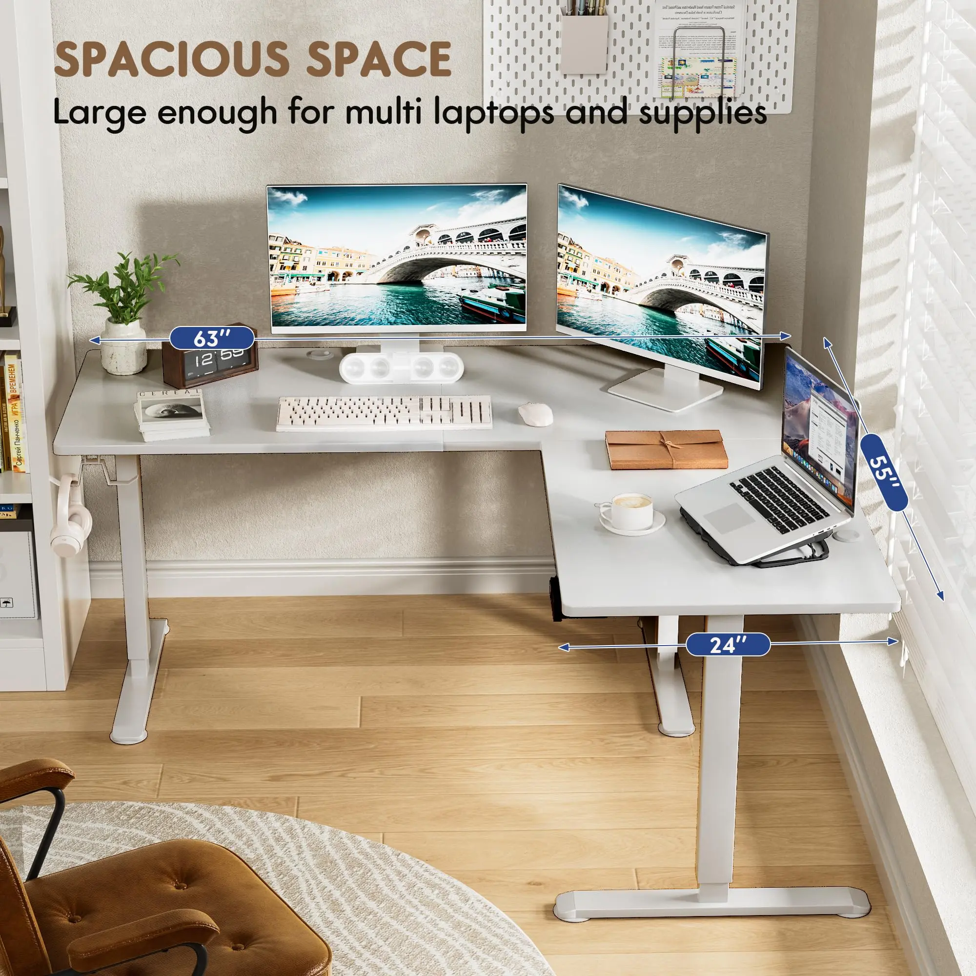 Furmax L Shaped Standing Desk 63x55 in Electric