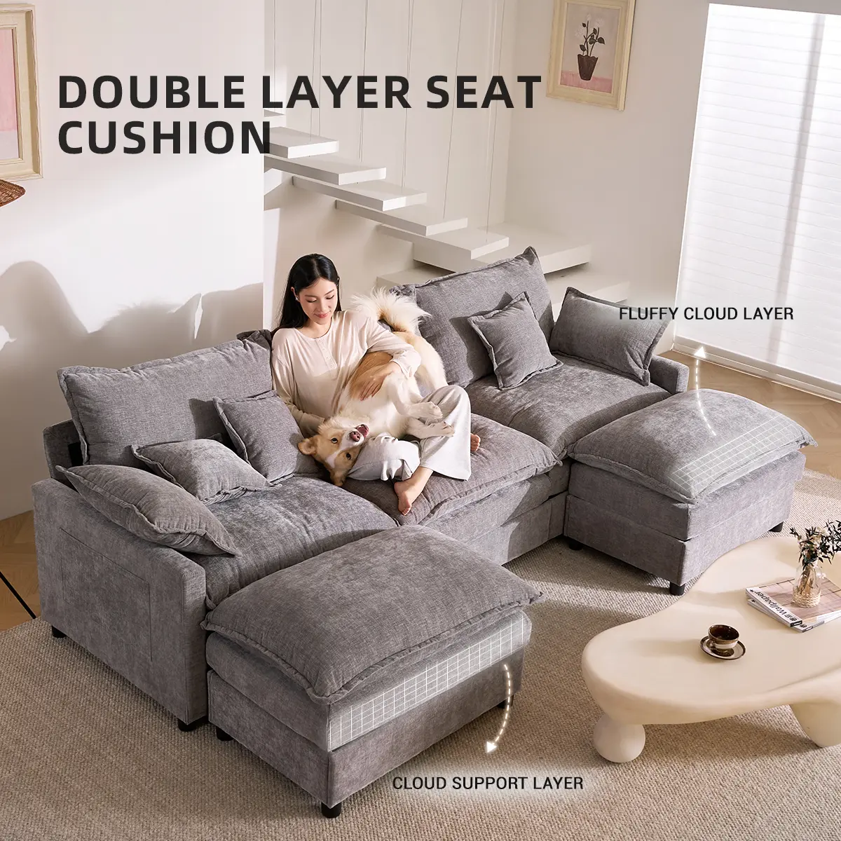 GOSUHI 108" U-Shaped Modular Sectional Sofa