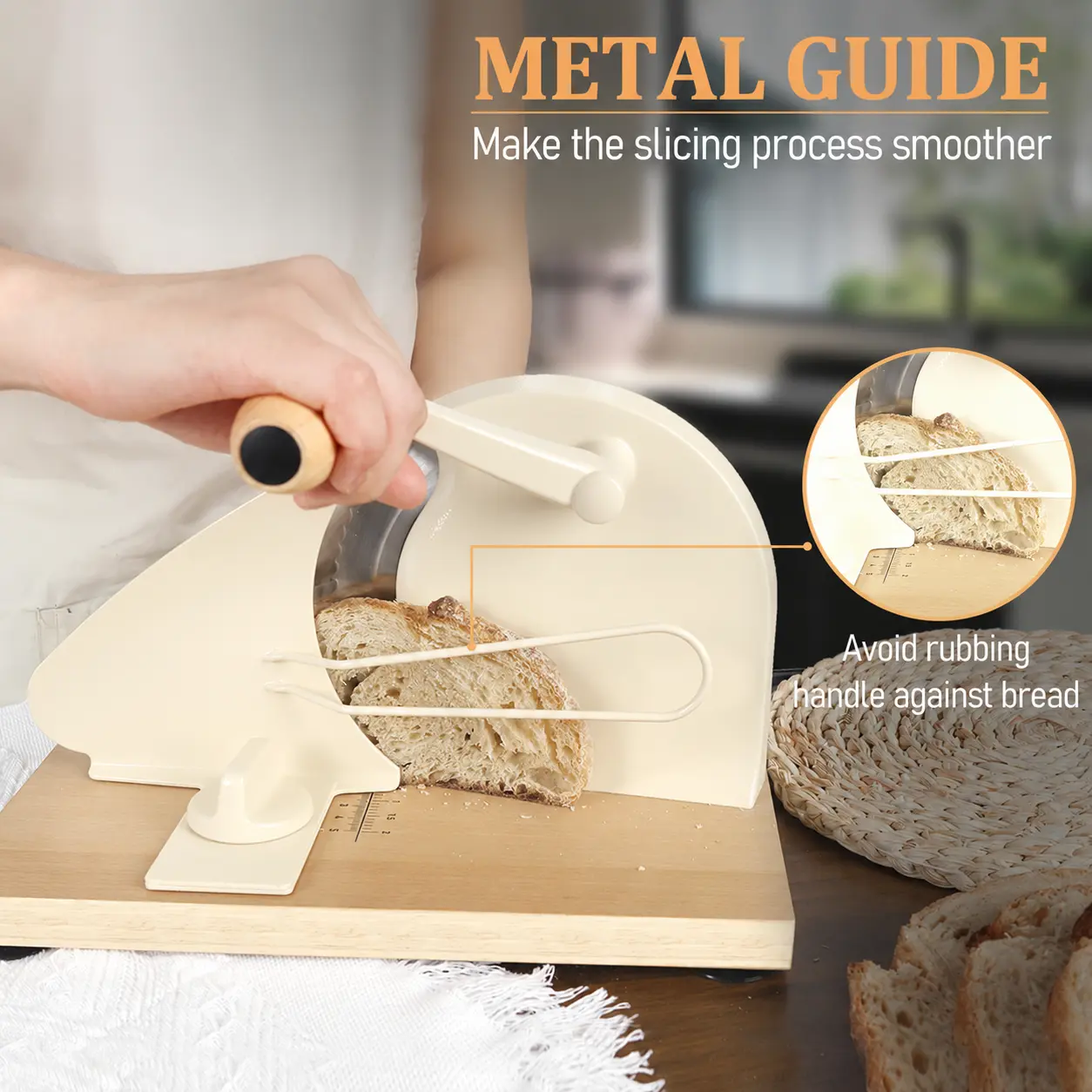 Manual Bread Slicer Adjustable Thickness with Solid Wood Base – Kitchenware