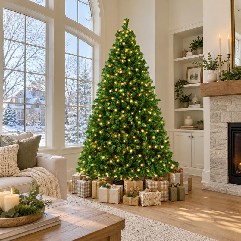 Pre-Lit Artificial Christmas Tree with Warm/Multicolor Lights & Foldable Stand
