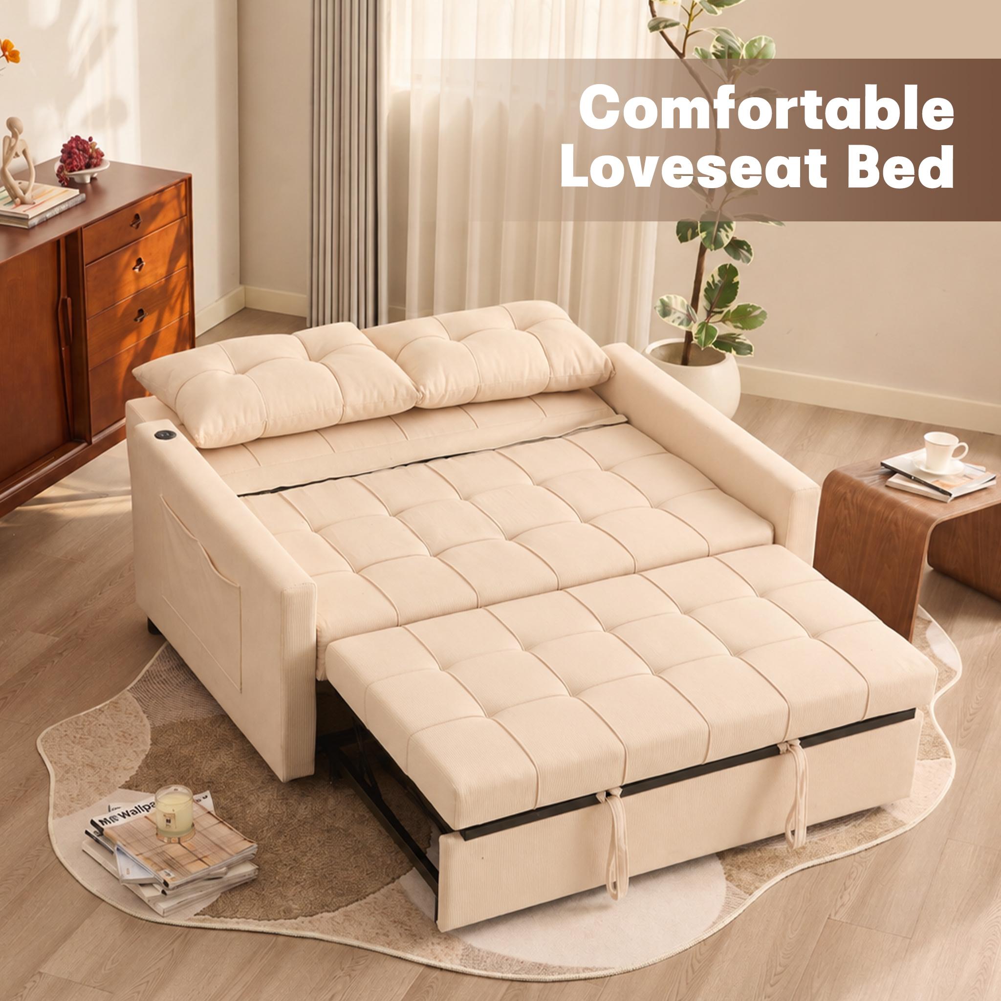 GOSUHI | 52" Sleeper Sofa with Pull-Out Bed, couch,3-in-1 Convertible Sofa Bed, Loveseat with Stepless Adjustable Backrest and Side Pocket, for Living Room Dorm Apartment,Day bed,,sofas para sala