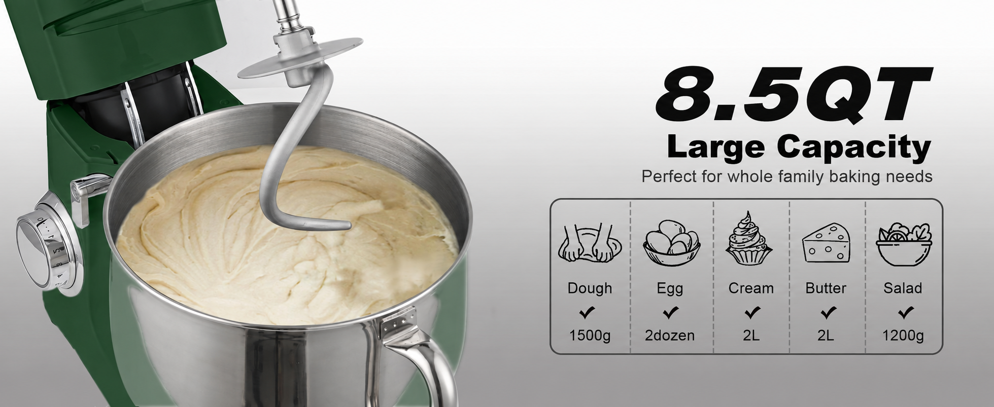 8.5QT 900W stand mixer product image 14, logo removed