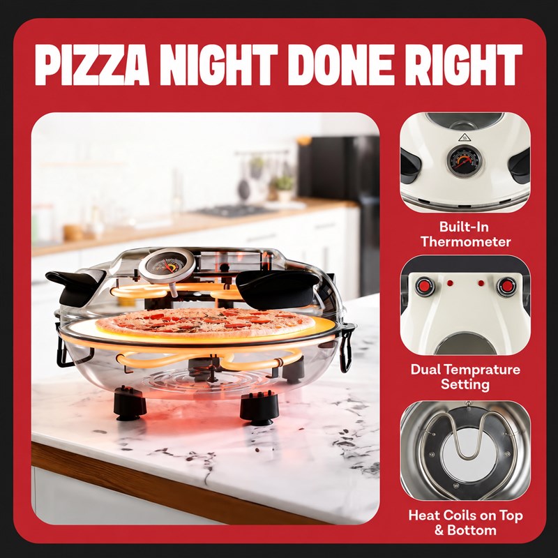 Electric countertop pizza oven — logo removed