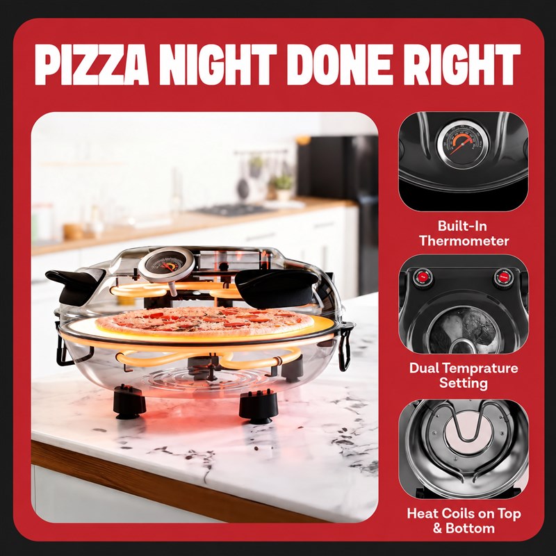 Electric countertop pizza oven — logo removed