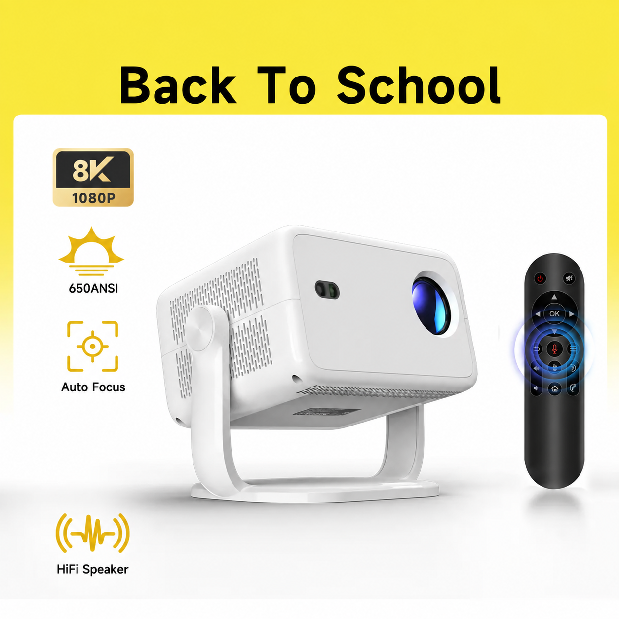 L018 white portable smart projector with remote, logo-free