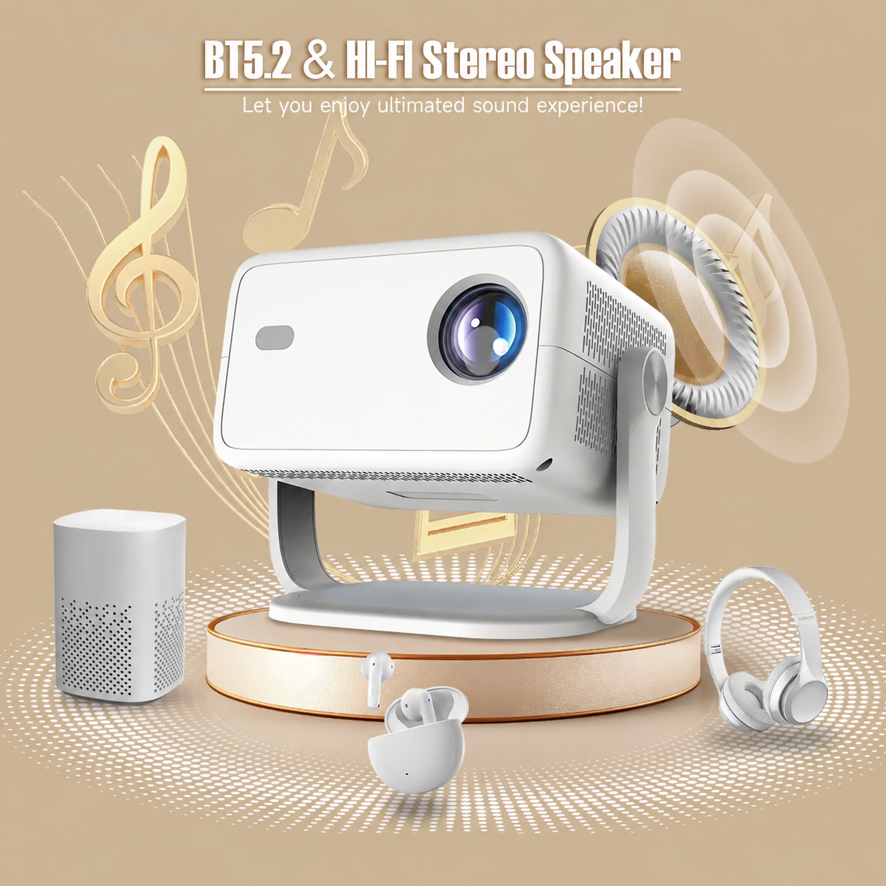 L018 projector Bluetooth and stereo speaker feature, logo-free