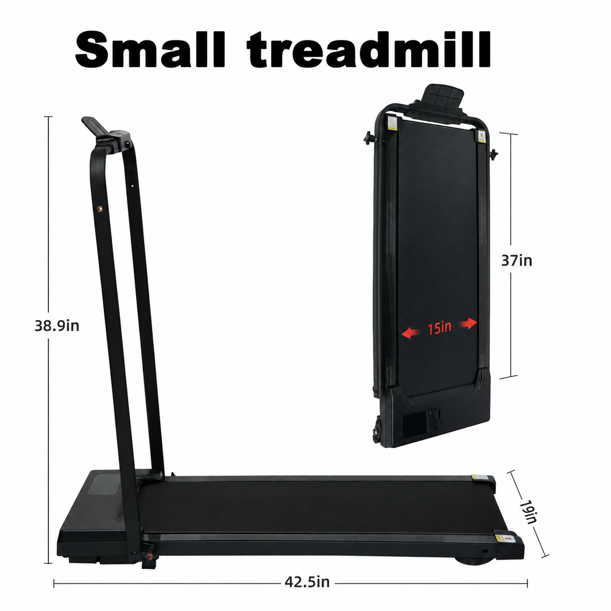Black flat 42.5 inch treadmill, no logo