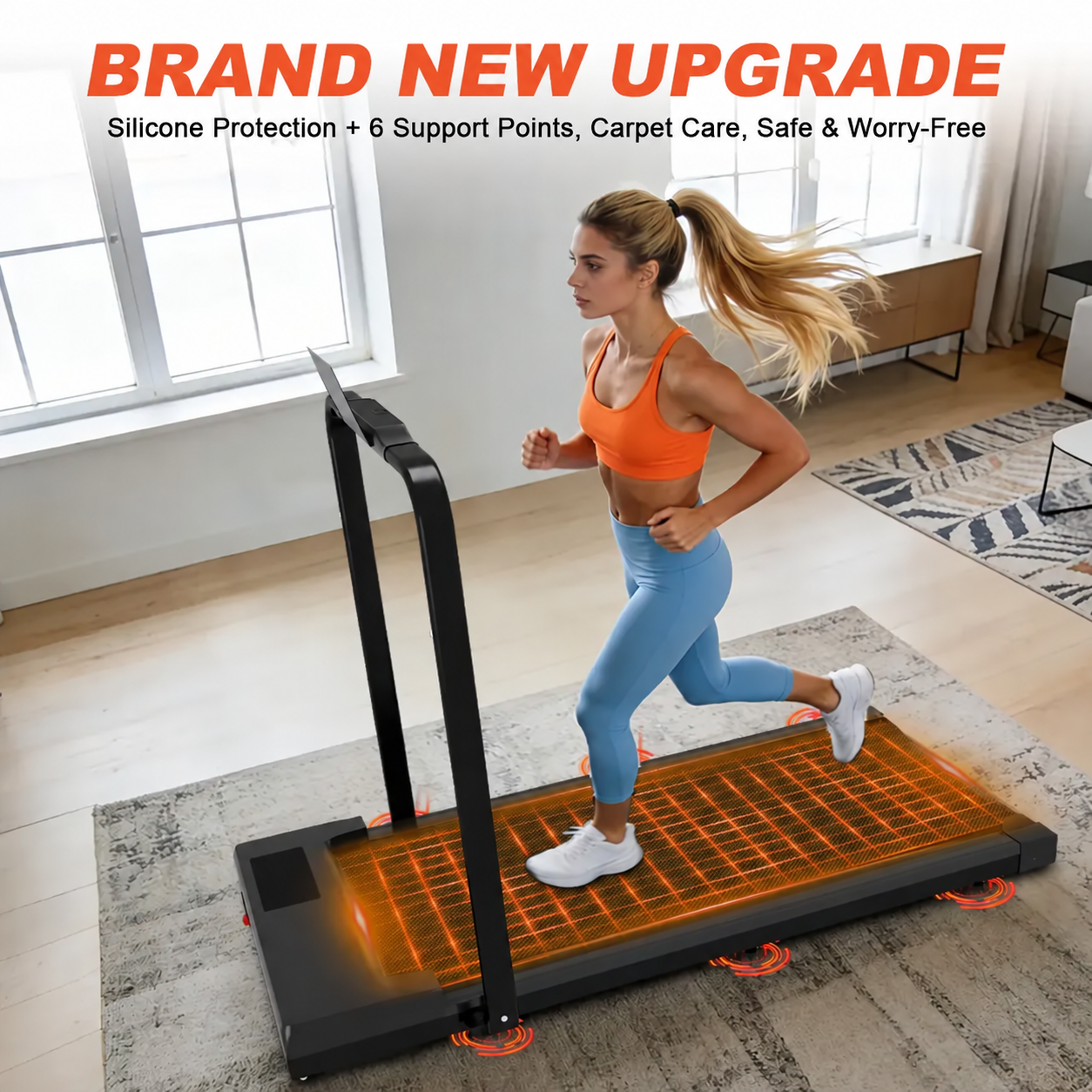 Black treadmill handle and support scene, no logo