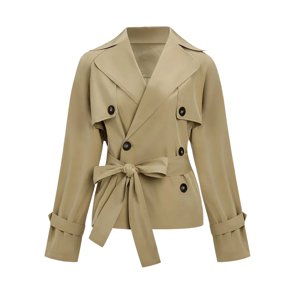 Women's Commuter Notch Lapel Double Breasted Detachable Belt Trench Coat