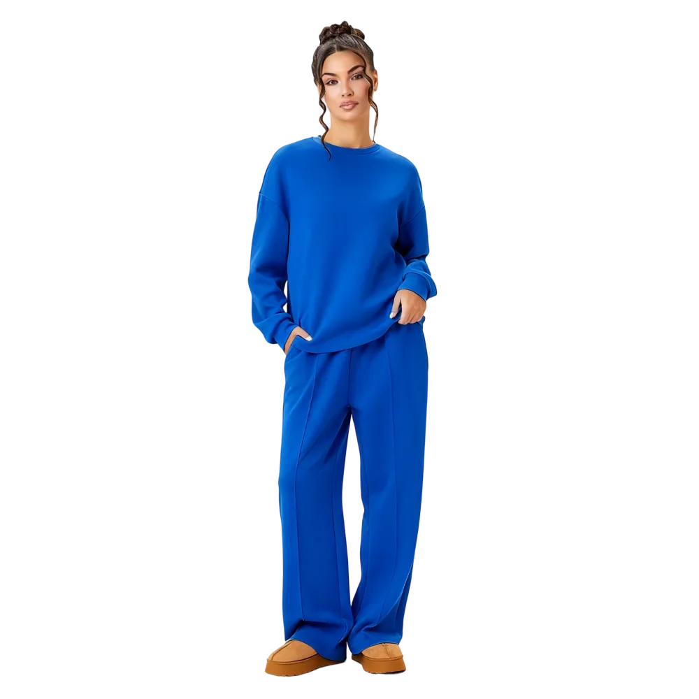 Women’s Casual Two Piece Outfit, Long Sleeve Top & Wide Leg Pants
