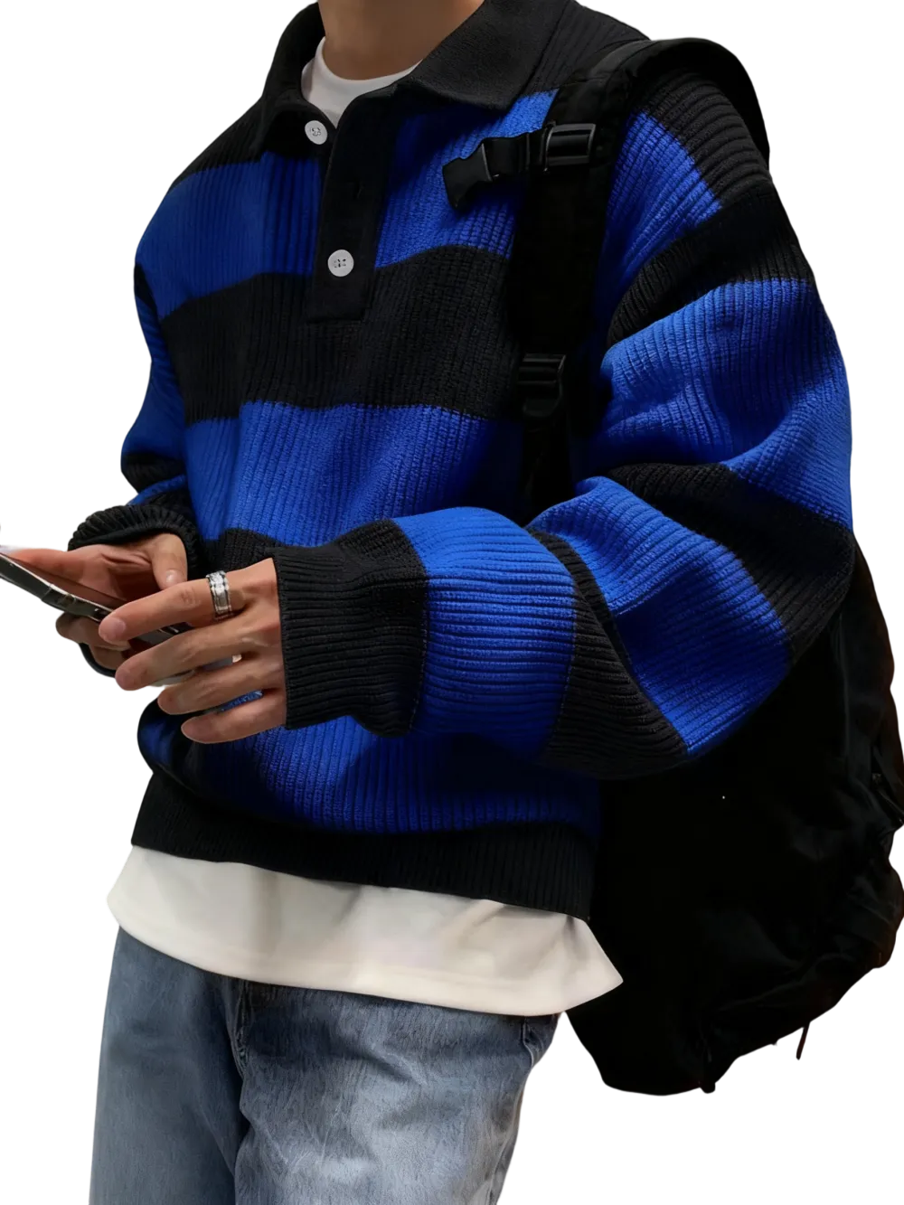 Men's Patchwork Print Half Button Sweater