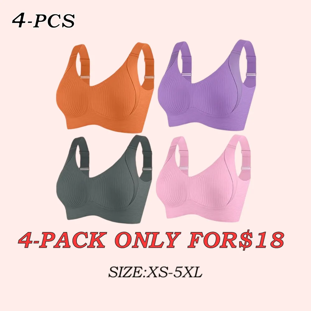 Women's Solid Four-Buckle Adjustable Soft Breathable Seamless Bra