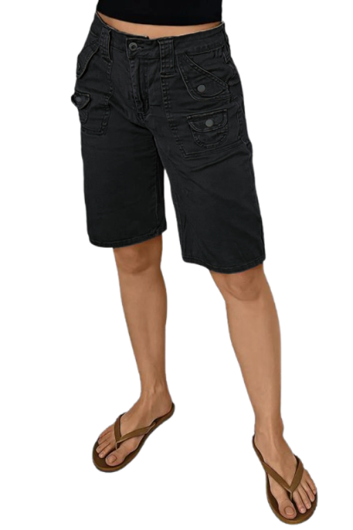 🔥Last Day Sale🔥Solid Stitch Detail Mid Waist Bermuda Shorts