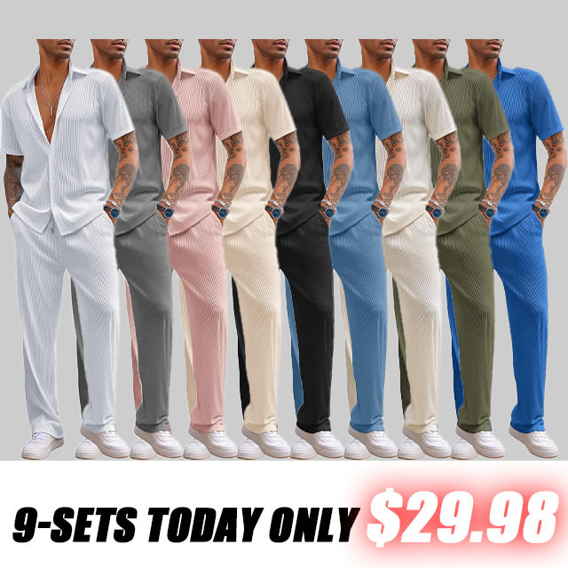 ✨Size:S-6XL🔥Men's 2 Piece Outfit Casual Short Sleeve Button Down Shirt Beach Summer Loose Pant Sets
