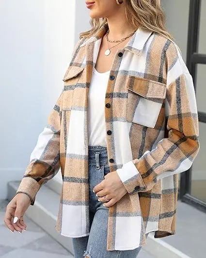 Womens Plaid Shacket Shirt