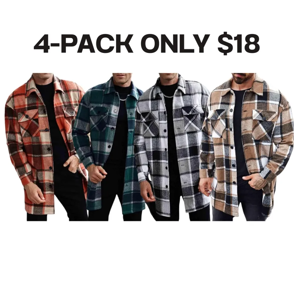 Men's Plaid Long Loose-Fit Coat