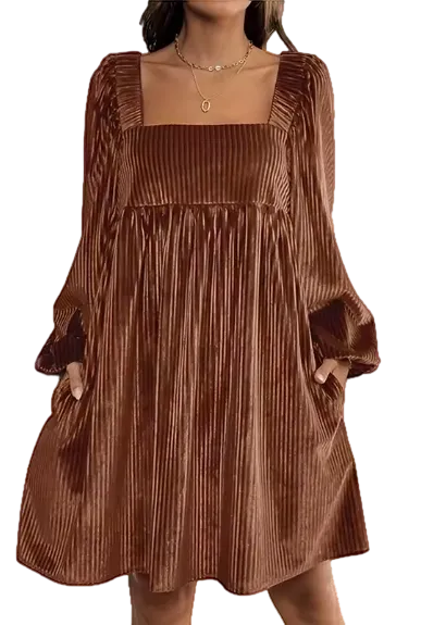 🔥Last Day 95% OFF🔥Women's Velvet Bishop Sleeve Square Neck Dress