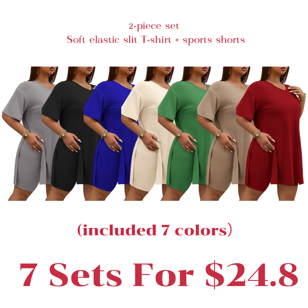 Women's 2-Piece Lounge Set Casual Oversized V-Neck Tops and High Waisted Shorts Set