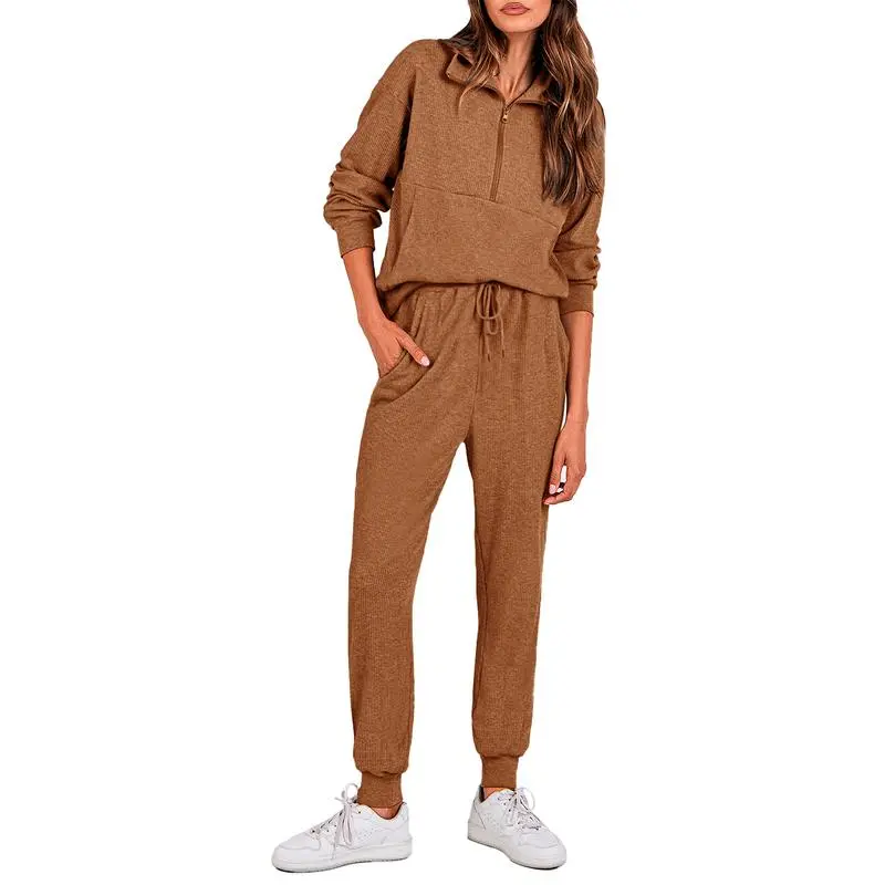 Women's 2-Piece Ribbed Half-Zip Sweatshirt & Jogger Pants Set