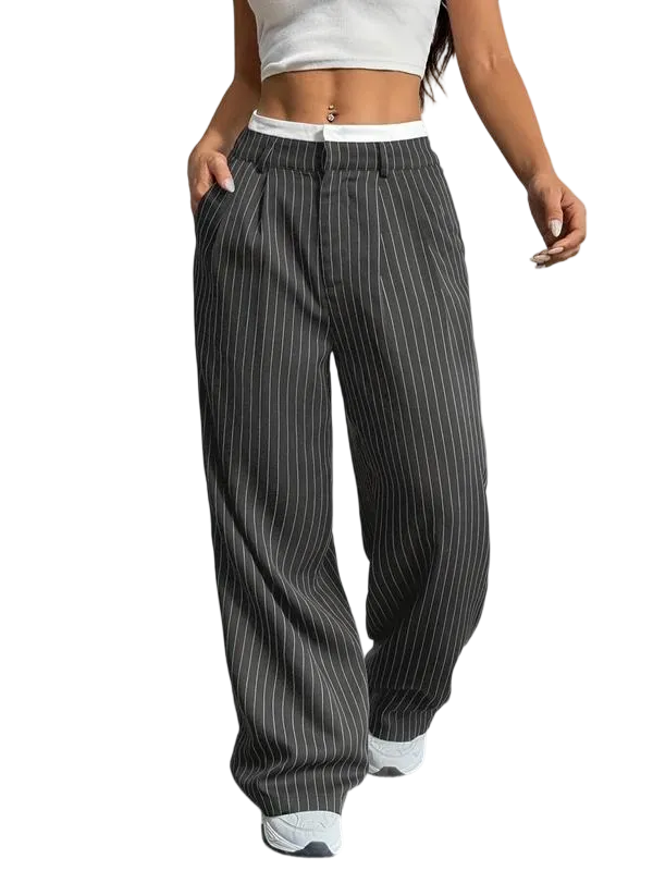 Women's All Over Striped Print Pocket Wide Leg Pants