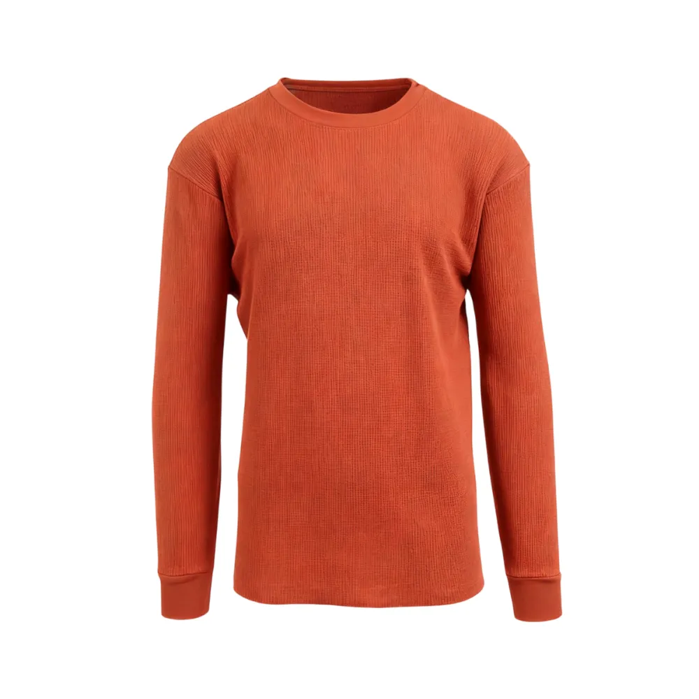 Men's Waffle-Knit Long Sleeve Crew Neck Shirts