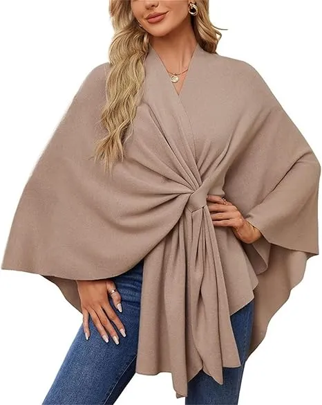 Women's Elegant Wraps Soft Open Front Poncho Sweater