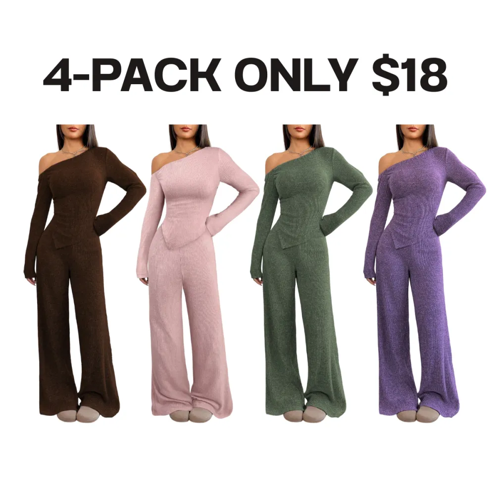 Women's Asymmetric Shoulder Top & Wide-Leg Pants Set